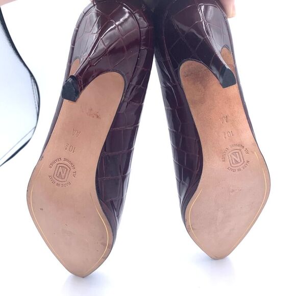 Classiques Nordstrom Italy Brown Croc Embossed Leather Pumps Size 10.5 Heels - Picture 8 of 9